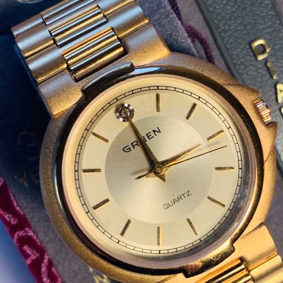 NWT Gruen Vintage Gold Plated Diamond Quartz Watch - Picture 2 of 9